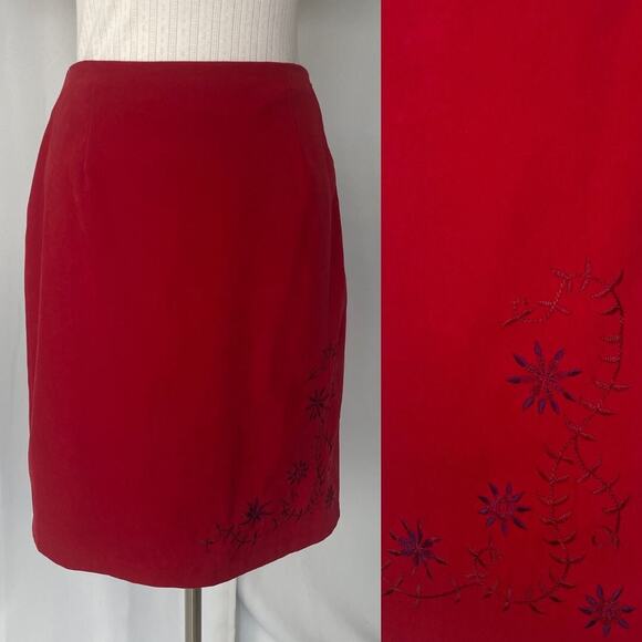 Vintage Mini Skirt Size 10 Red Floral Embroidered 90s Y2K Boho Fairy Grunge - Picture 1 of 16